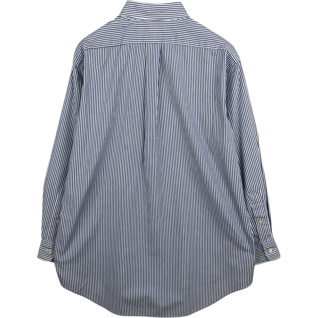 Ralph Lauren YARMOUTH Long Sleeve Button-Down Striped Shirt, Men's M Size cotton navy blue type Vintage Second Hand