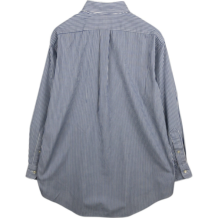Ralph Lauren YARMOUTH Long Sleeve Button-Down Striped Shirt, Men's M Size cotton navy blue type Vintage Second Hand
