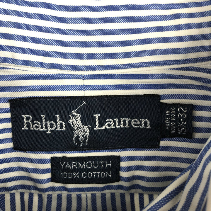 Ralph Lauren YARMOUTH Long Sleeve Button-Down Striped Shirt, Men's M Size cotton navy blue type Vintage Second Hand