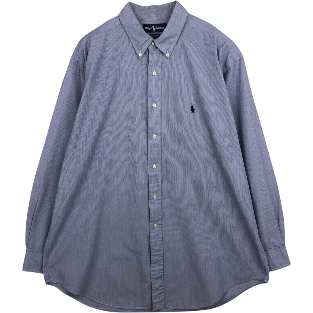 Ralph Lauren YARMOUTH long-sleeved button-down striped shirt, men's XXL cotton navy blue type Vintage Second Hand