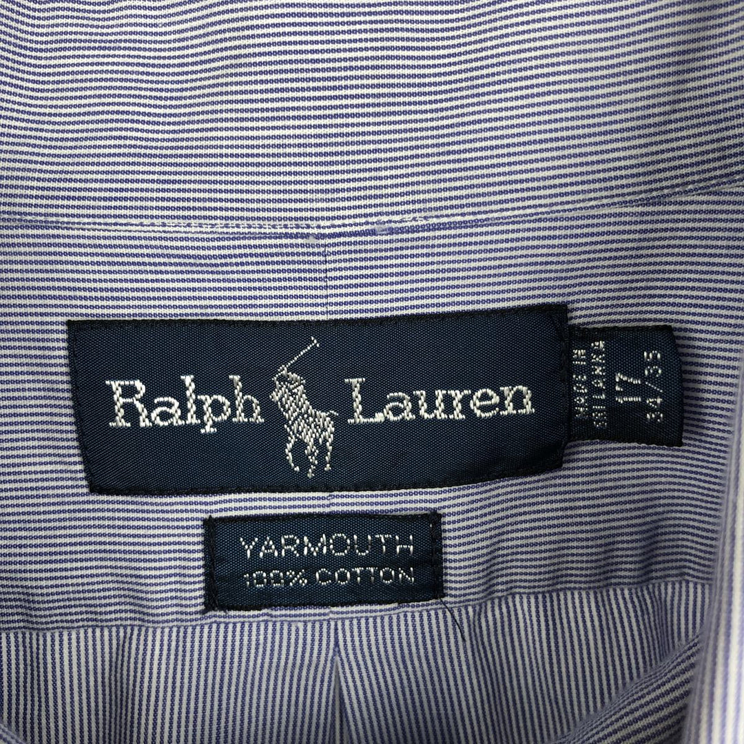 Ralph Lauren YARMOUTH long-sleeved button-down striped shirt, men's XXL cotton navy blue type Vintage Second Hand