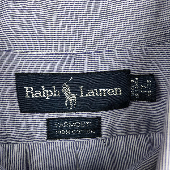 Ralph Lauren YARMOUTH long-sleeved button-down striped shirt, men's XXL cotton navy blue type Vintage Second Hand