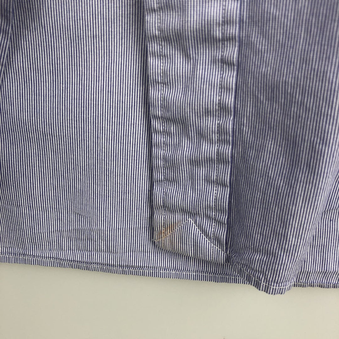 Ralph Lauren YARMOUTH long-sleeved button-down striped shirt, men's XXL cotton navy blue type Vintage Second Hand