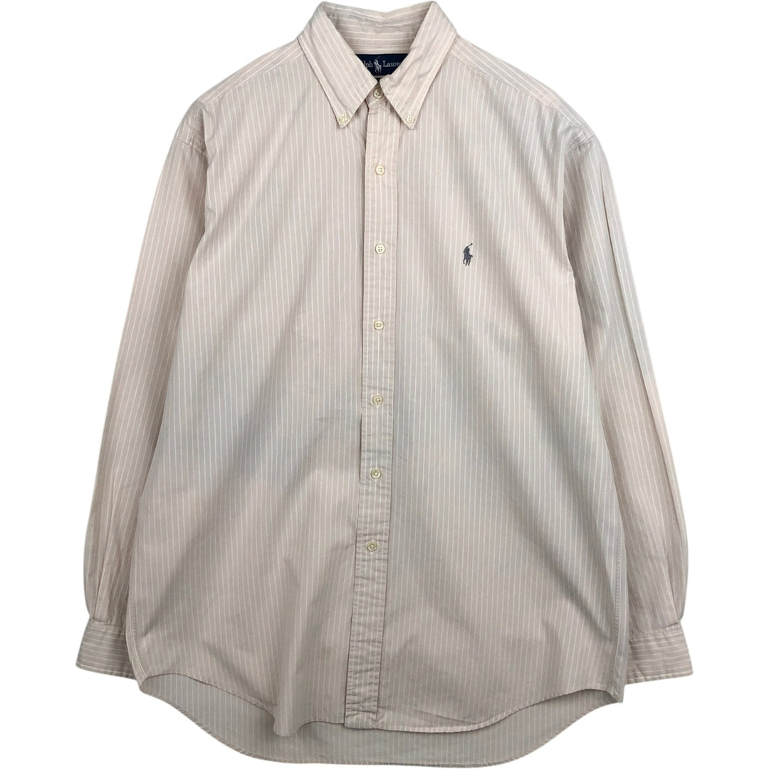 Ralph Lauren BLAKE long sleeve button down striped shirt, men's size M cotton unbleached Vintage Second Hand