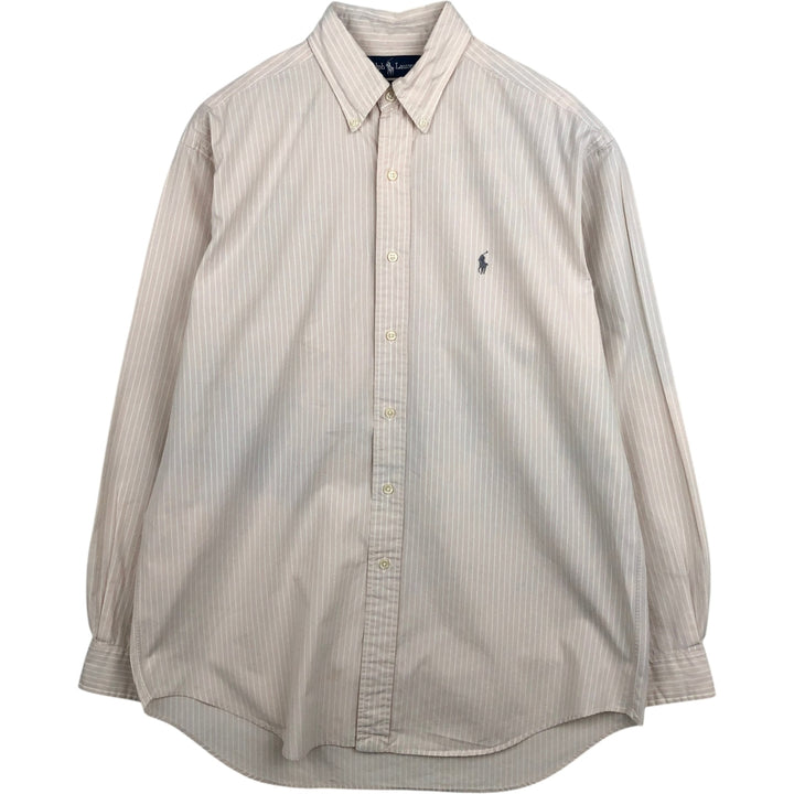 Ralph Lauren BLAKE long sleeve button down striped shirt, men's size M cotton unbleached Vintage Second Hand