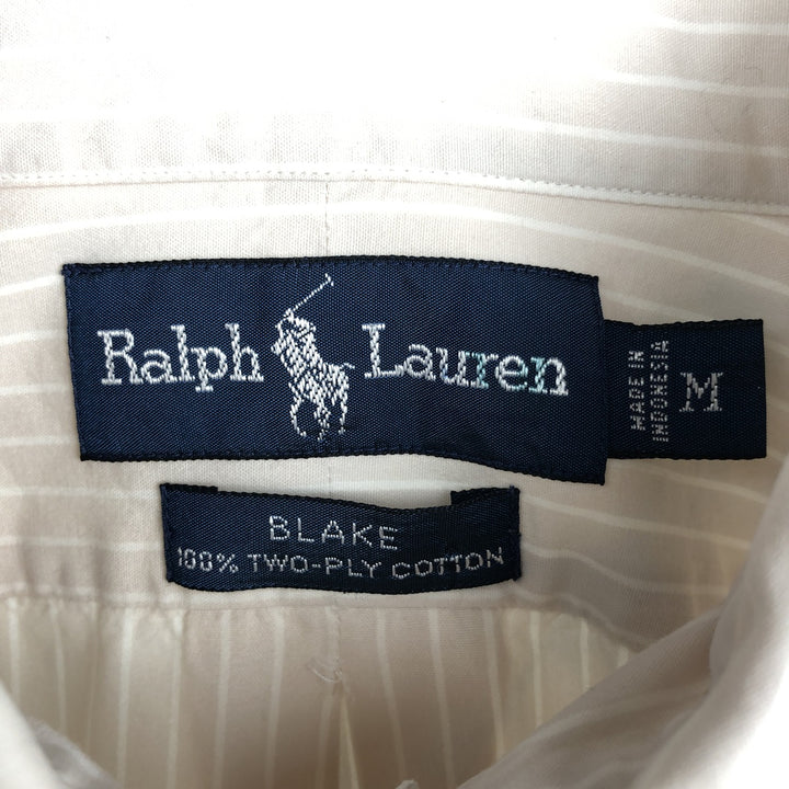 Ralph Lauren BLAKE long sleeve button down striped shirt, men's size M cotton unbleached Vintage Second Hand