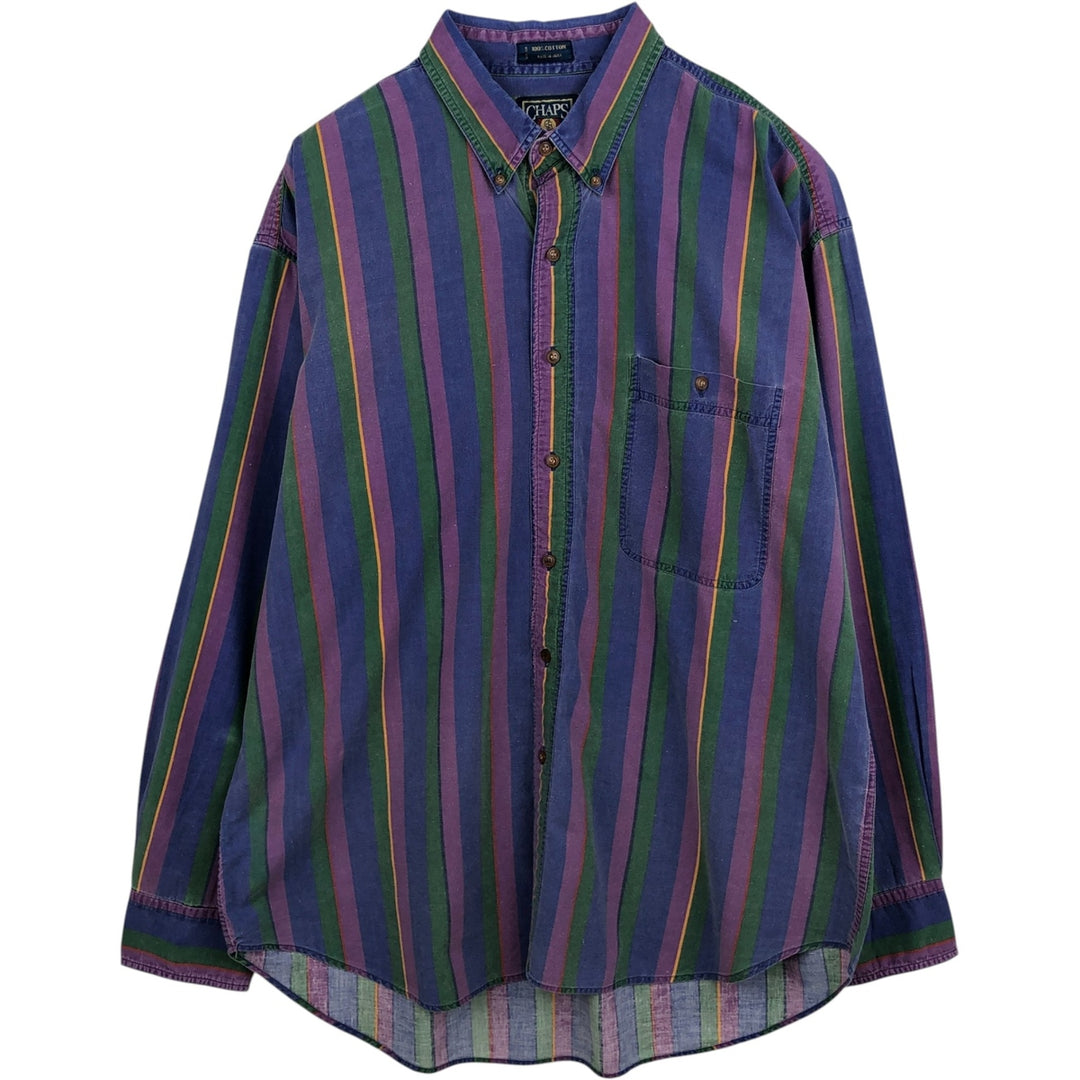 Ralph Lauren CHAPS Multi-Stripe Long-Sleeve Button-Down Striped Shirt, Men's Size XL (approx.) cotton blue type Vintage Second Hand