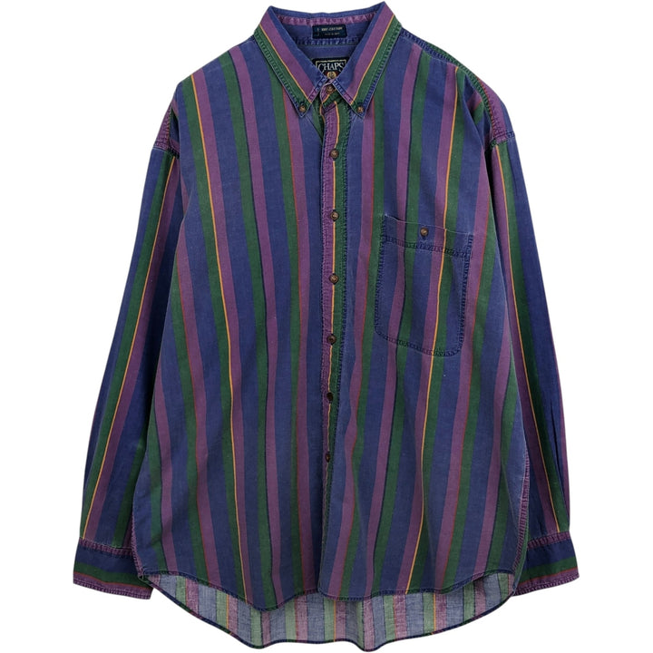 Ralph Lauren CHAPS Multi-Stripe Long-Sleeve Button-Down Striped Shirt, Men's Size XL (approx.) cotton blue type Vintage Second Hand