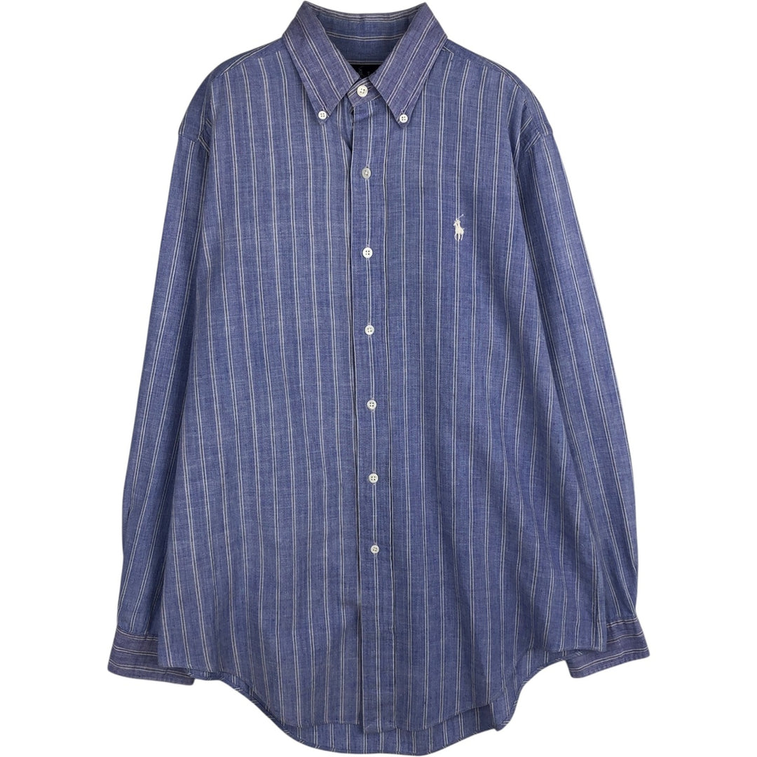 Ralph Lauren long sleeve button down striped shirt, men's size M cotton blue type Vintage Second Hand