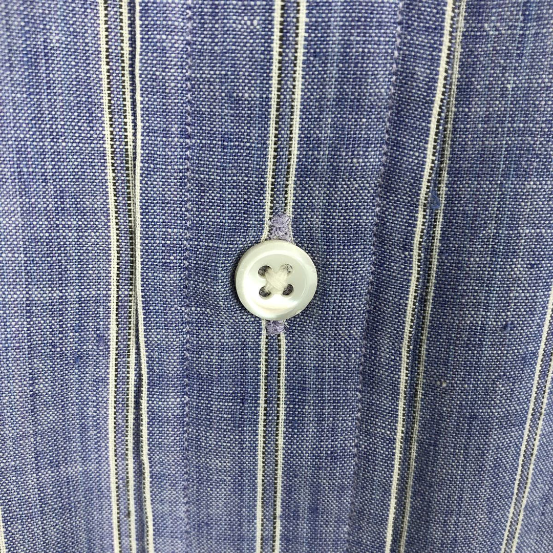 Ralph Lauren long sleeve button down striped shirt, men's size M cotton blue type Vintage Second Hand