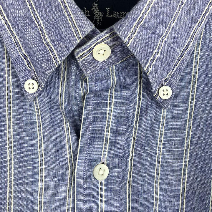 Ralph Lauren long sleeve button down striped shirt, men's size M cotton blue type Vintage Second Hand