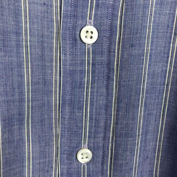 Ralph Lauren long sleeve button down striped shirt, men's size M cotton blue type Vintage Second Hand