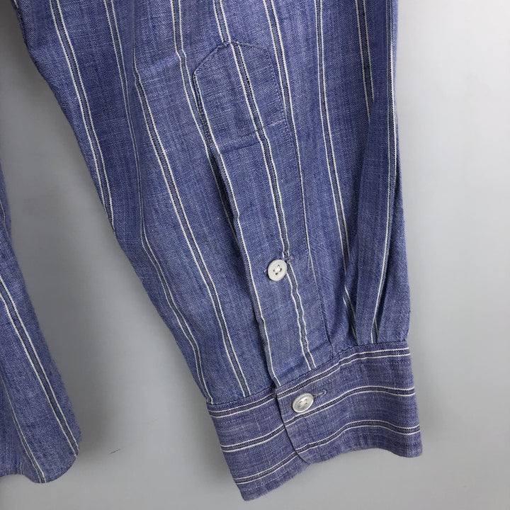 Ralph Lauren long sleeve button down striped shirt, men's size M cotton blue type Vintage Second Hand