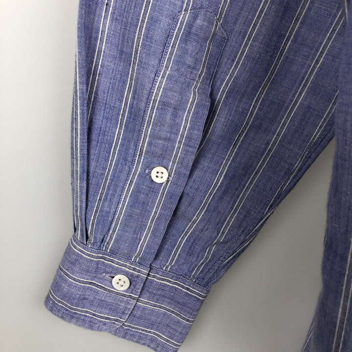 Ralph Lauren long sleeve button down striped shirt, men's size M cotton blue type Vintage Second Hand