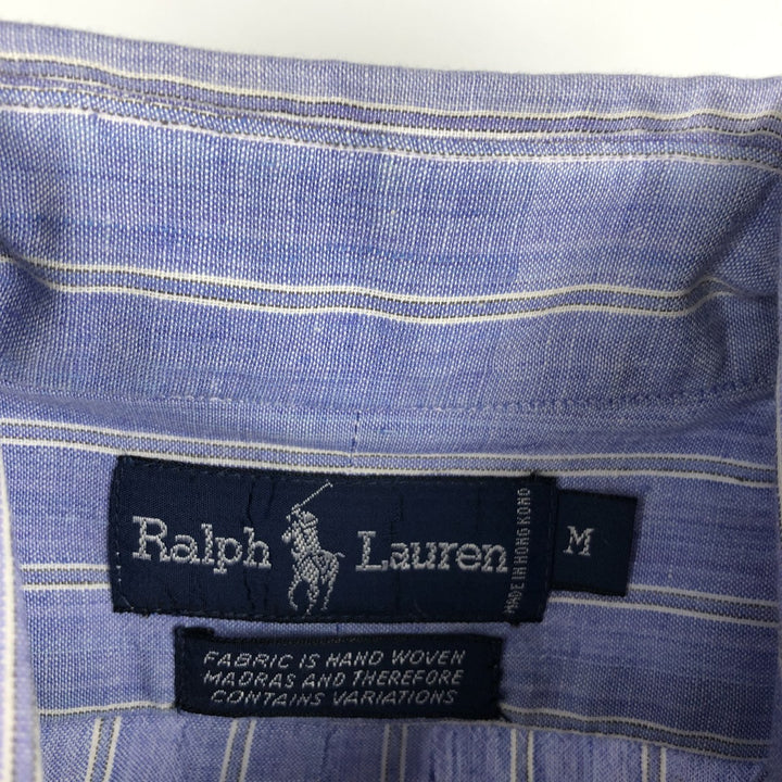 Ralph Lauren long sleeve button down striped shirt, men's size M cotton blue type Vintage Second Hand
