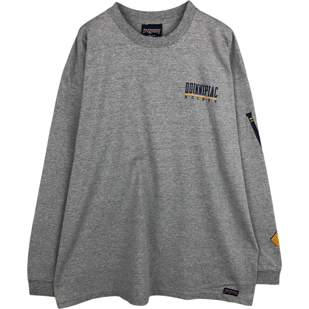 Jansport College Long-Sleeve T-Shirt, Made in USA, Men's Size XL (approx.) cotton gray type Vintage Second Hand