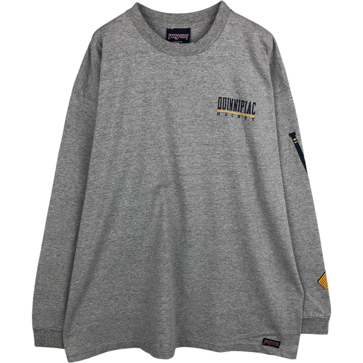 Jansport College Long-Sleeve T-Shirt, Made in USA, Men's Size XL (approx.) cotton gray type Vintage Second Hand