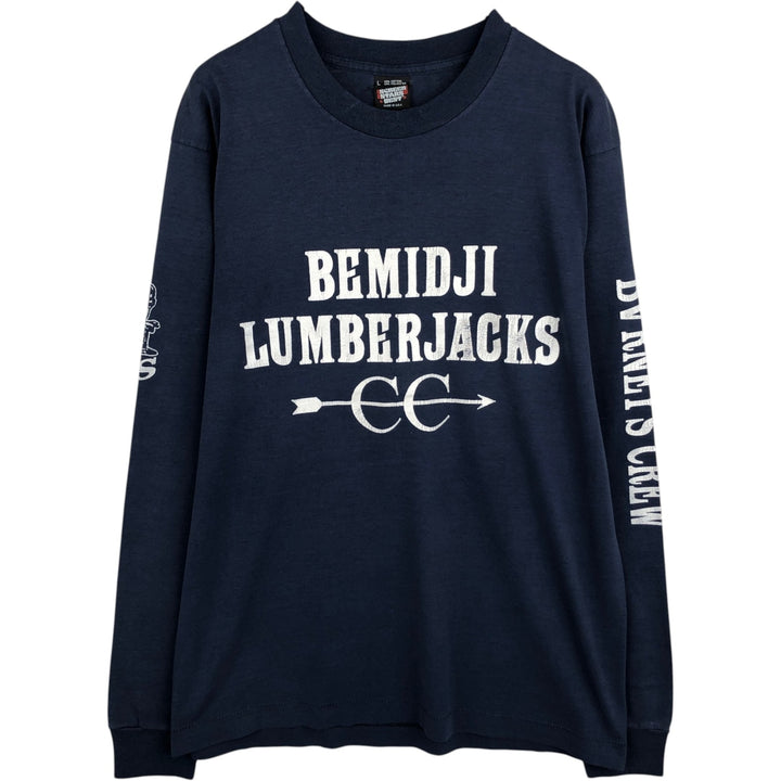 Screen Stars Best Double-Sided Print Long-Sleeve T-Shirt, Made in USA, Men's Size L (approx.) cotton navy blue type Vintage Second Hand