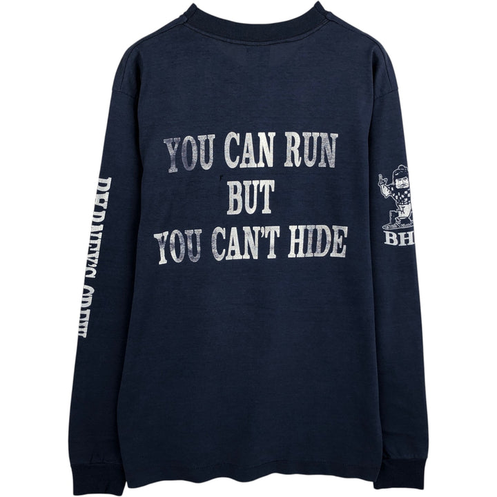 Screen Stars Best Double-Sided Print Long-Sleeve T-Shirt, Made in USA, Men's Size L (approx.) cotton navy blue type Vintage Second Hand