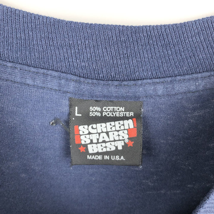 Screen Stars Best Double-Sided Print Long-Sleeve T-Shirt, Made in USA, Men's Size L (approx.) cotton navy blue type Vintage Second Hand
