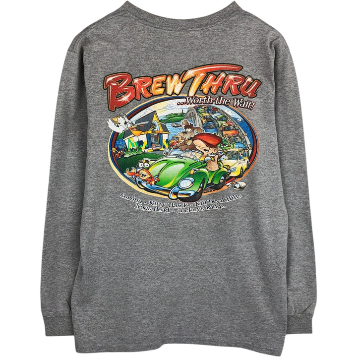 Anvil Brew Thru Long-Sleeve T-Shirt Advertising Long-Sleeve T-Shirt Men's Size M (equivalent to Men's M) cotton gray type Vintage Second Hand
