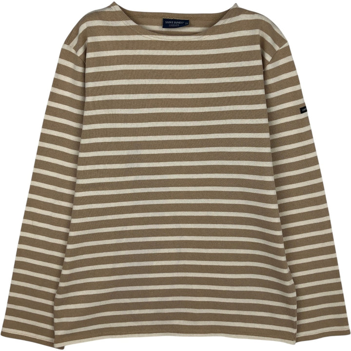 Saint James L'ATELIER striped boat neck long-sleeved T-shirt, made in France, men's size M equivalent. cotton Beige type Vintage Second Hand