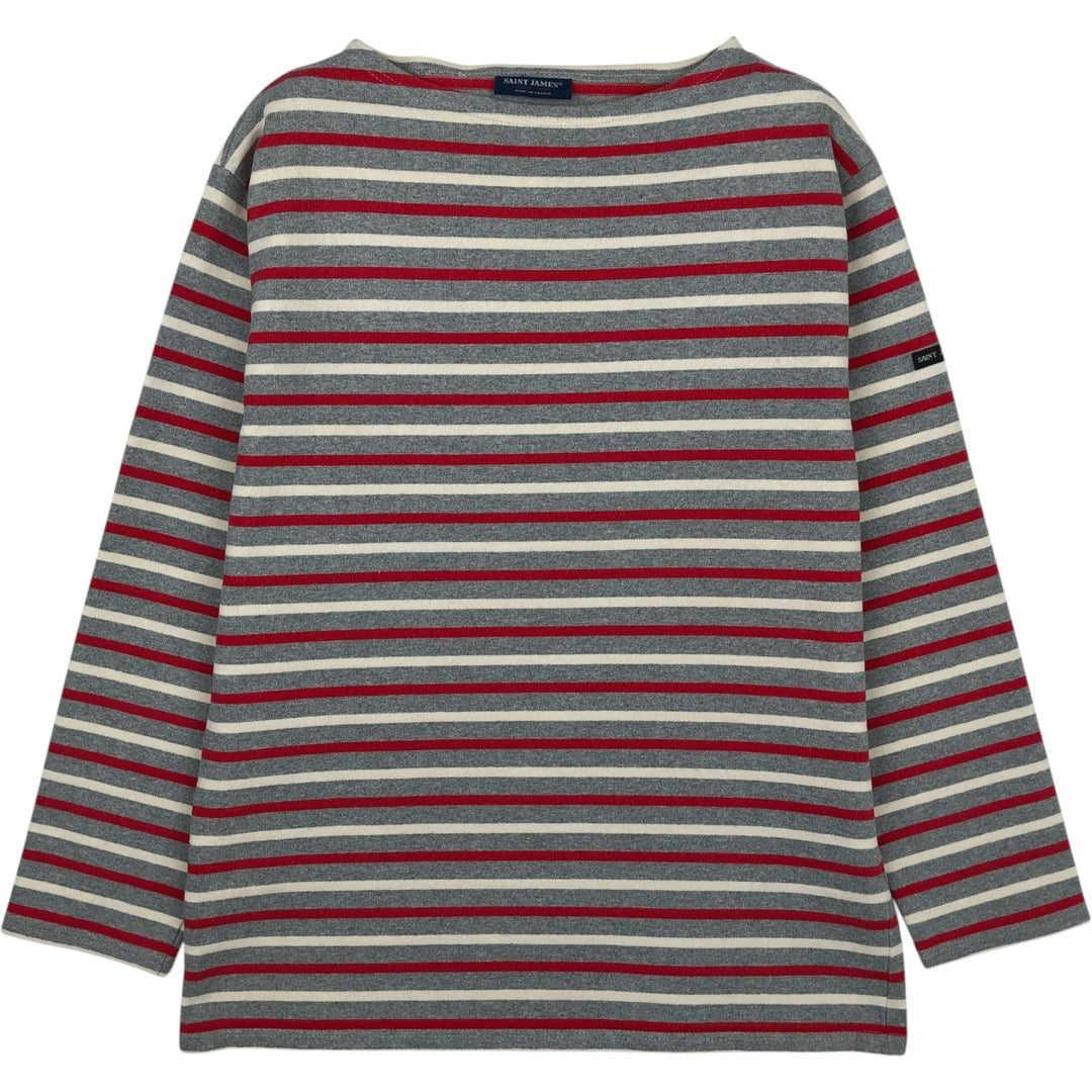 Saint James striped boat neck long-sleeved T-shirt, made in France, men's size S equivalent. cotton red type Vintage Second Hand
