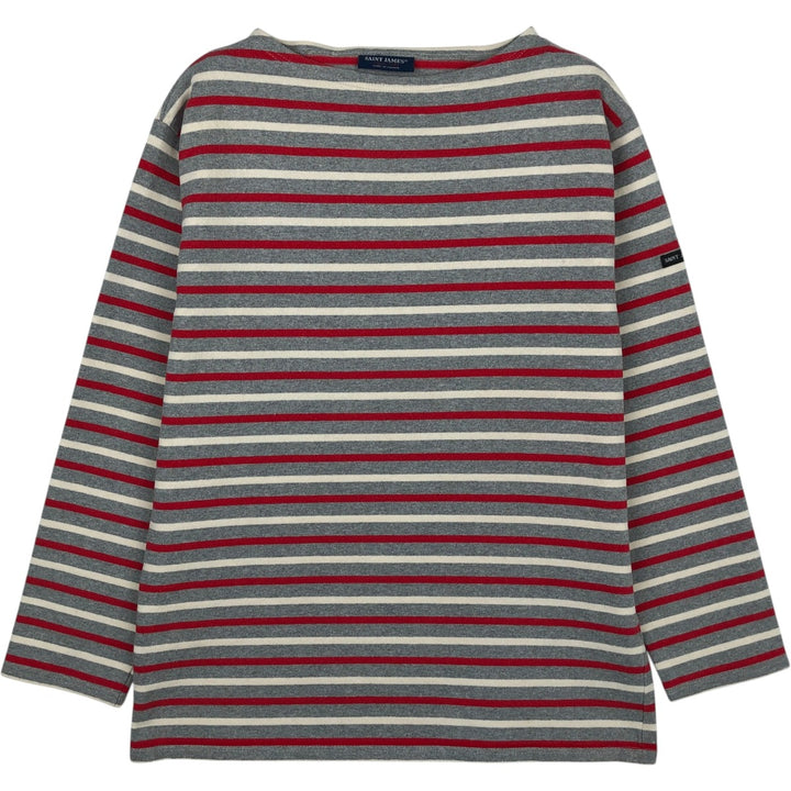 Saint James striped boat neck long-sleeved T-shirt, made in France, men's size S equivalent. cotton red type Vintage Second Hand