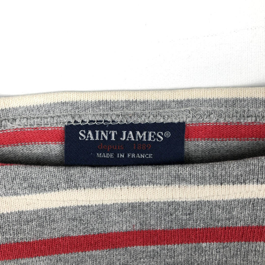 Saint James striped boat neck long-sleeved T-shirt, made in France, men's size S equivalent. cotton red type Vintage Second Hand