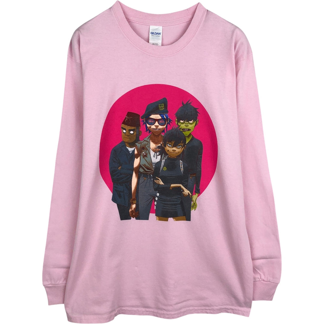 Gildan Gorillaz Long-Sleeve Band T-Shirt (Men's Size M) cotton pink type Vintage Second Hand