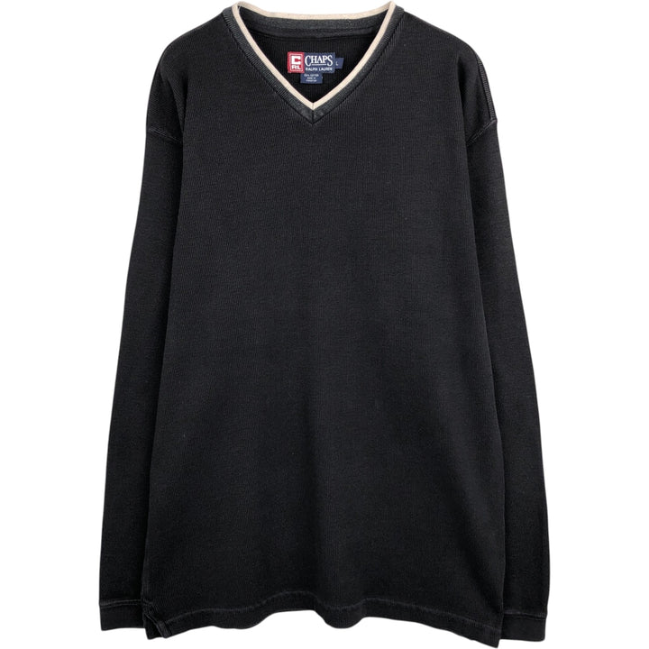 Ralph Lauren CHAPS V-neck long T-shirt, men's size L cotton black type Vintage Second Hand