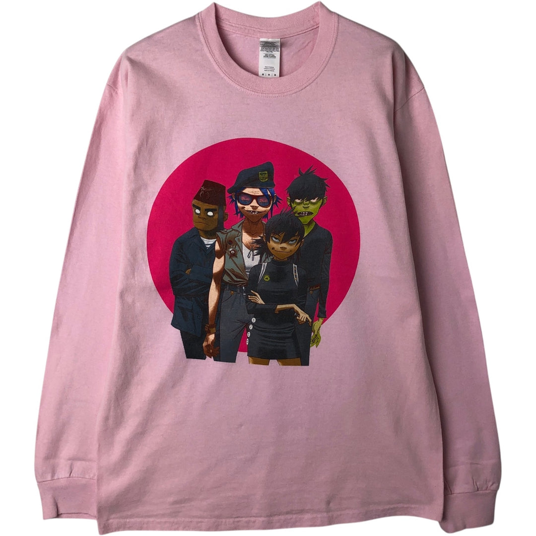 Gildan Ultra Cotton Gorillaz Long-Sleeve Band T-Shirt (Men's Size M) cotton pink type Vintage Second Hand