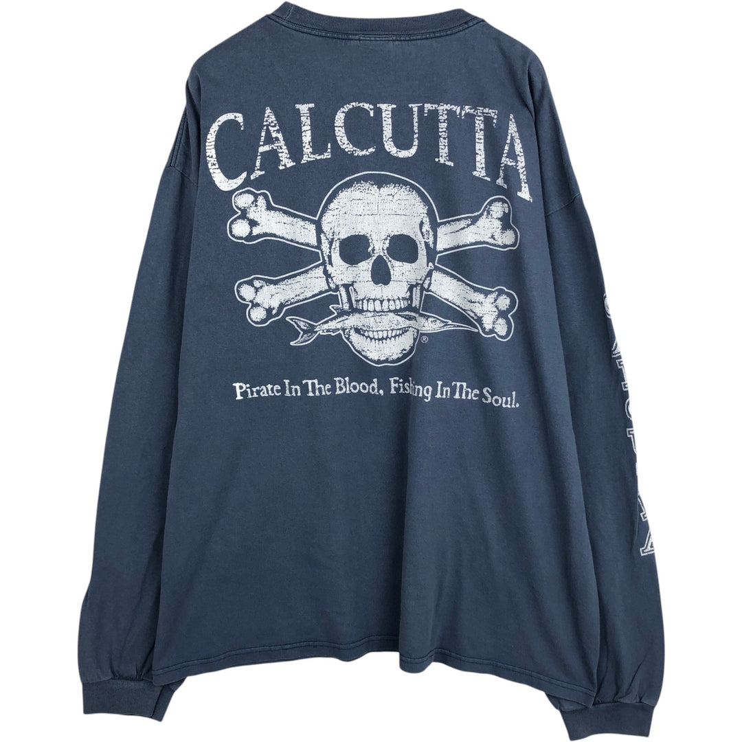 Anvil Skull Pattern Long-Sleeve T-Shirt (Men's XXL equivalent) cotton Blue type light blue Vintage Second Hand