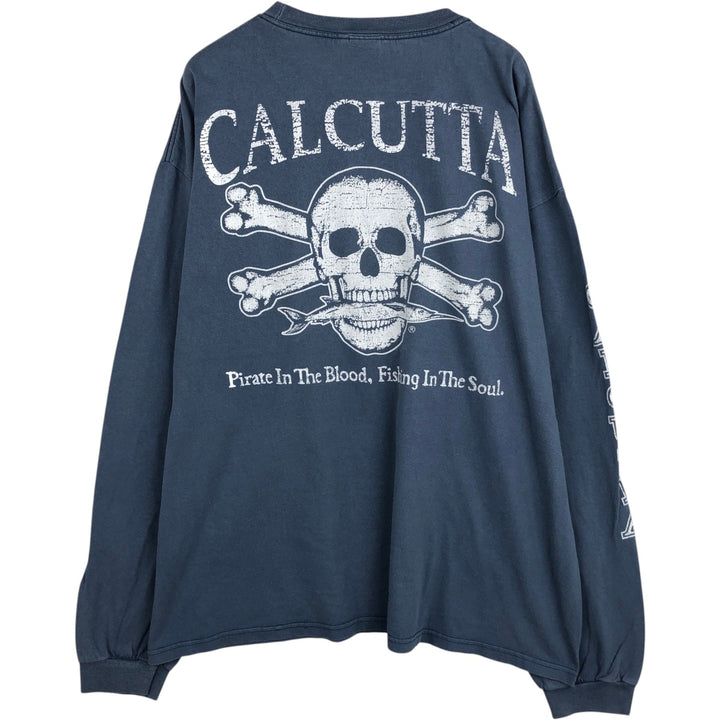 Anvil Skull Pattern Long-Sleeve T-Shirt (Men's XXL equivalent) cotton Blue type light blue Vintage Second Hand