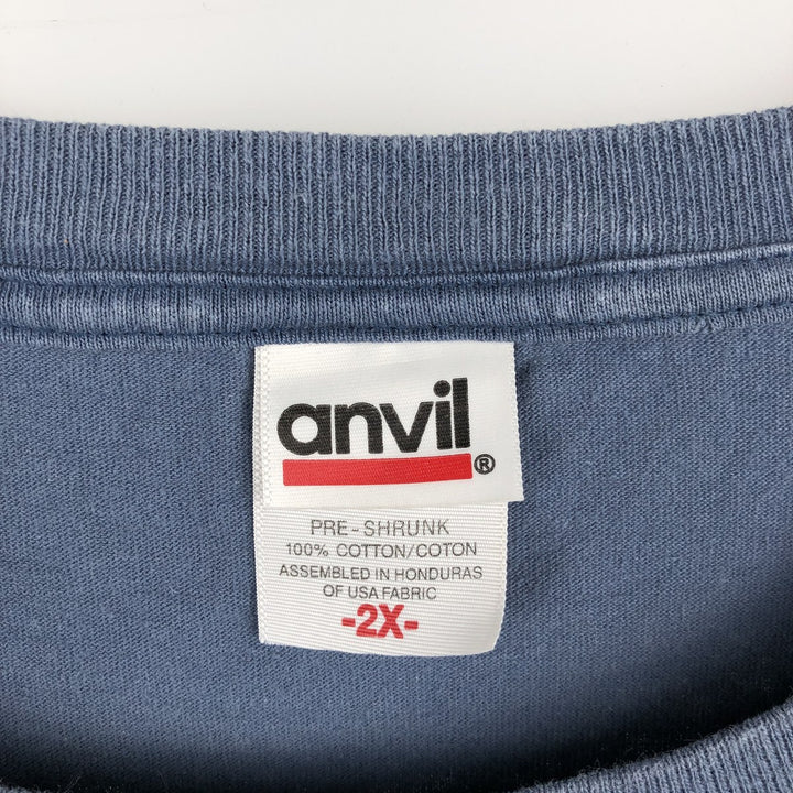 Anvil Skull Pattern Long-Sleeve T-Shirt (Men's XXL equivalent) cotton Blue type light blue Vintage Second Hand