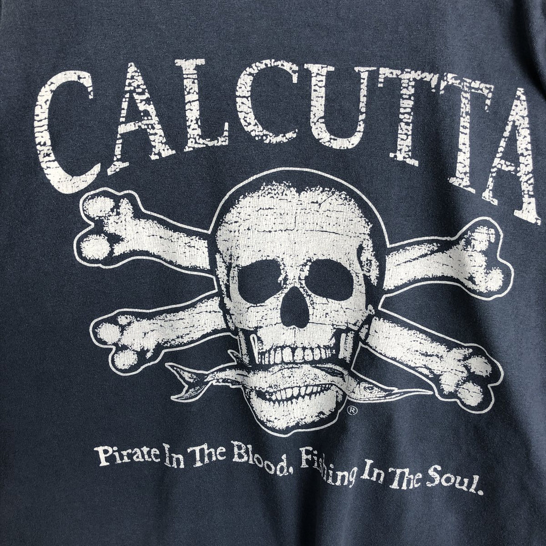 Anvil Skull Pattern Long-Sleeve T-Shirt (Men's XXL equivalent) cotton Blue type light blue Vintage Second Hand