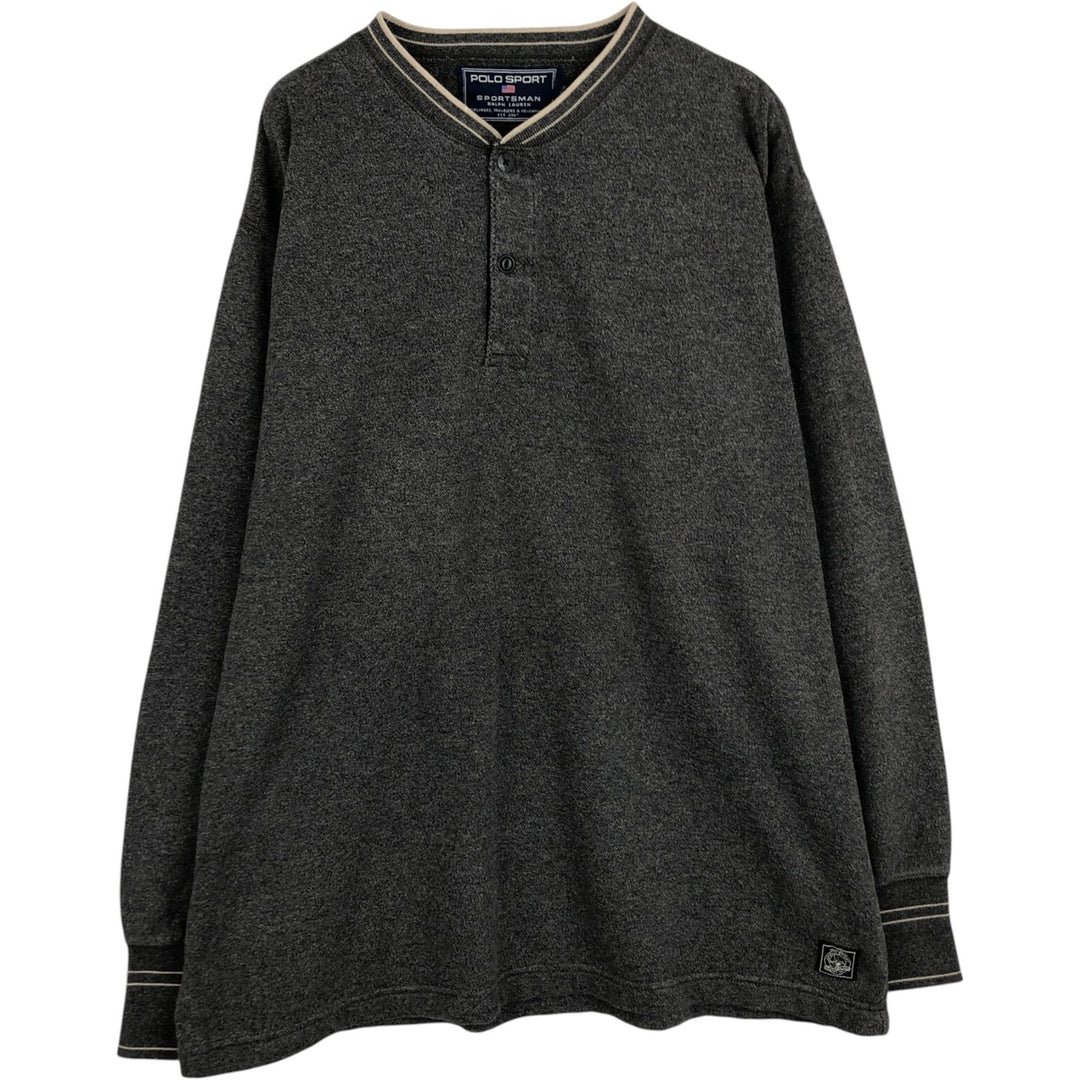 90'S Ralph Lauren POLO SPORTSMAN Henley Neck Long-Sleeve T-Shirt, Men's Size XL (Equivalent), Vintage cotton gray type Vintage Second Hand