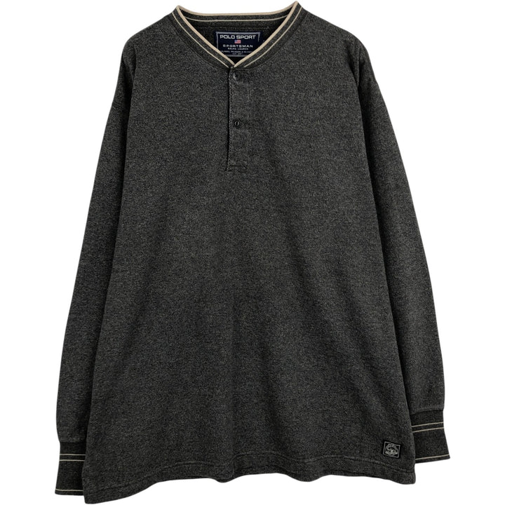 90'S Ralph Lauren POLO SPORTSMAN Henley Neck Long-Sleeve T-Shirt, Men's Size XL (Equivalent), Vintage cotton gray type Vintage Second Hand