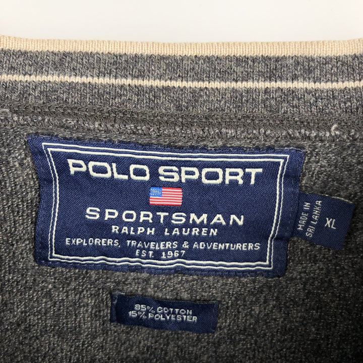 90'S Ralph Lauren POLO SPORTSMAN Henley Neck Long-Sleeve T-Shirt, Men's Size XL (Equivalent), Vintage cotton gray type Vintage Second Hand