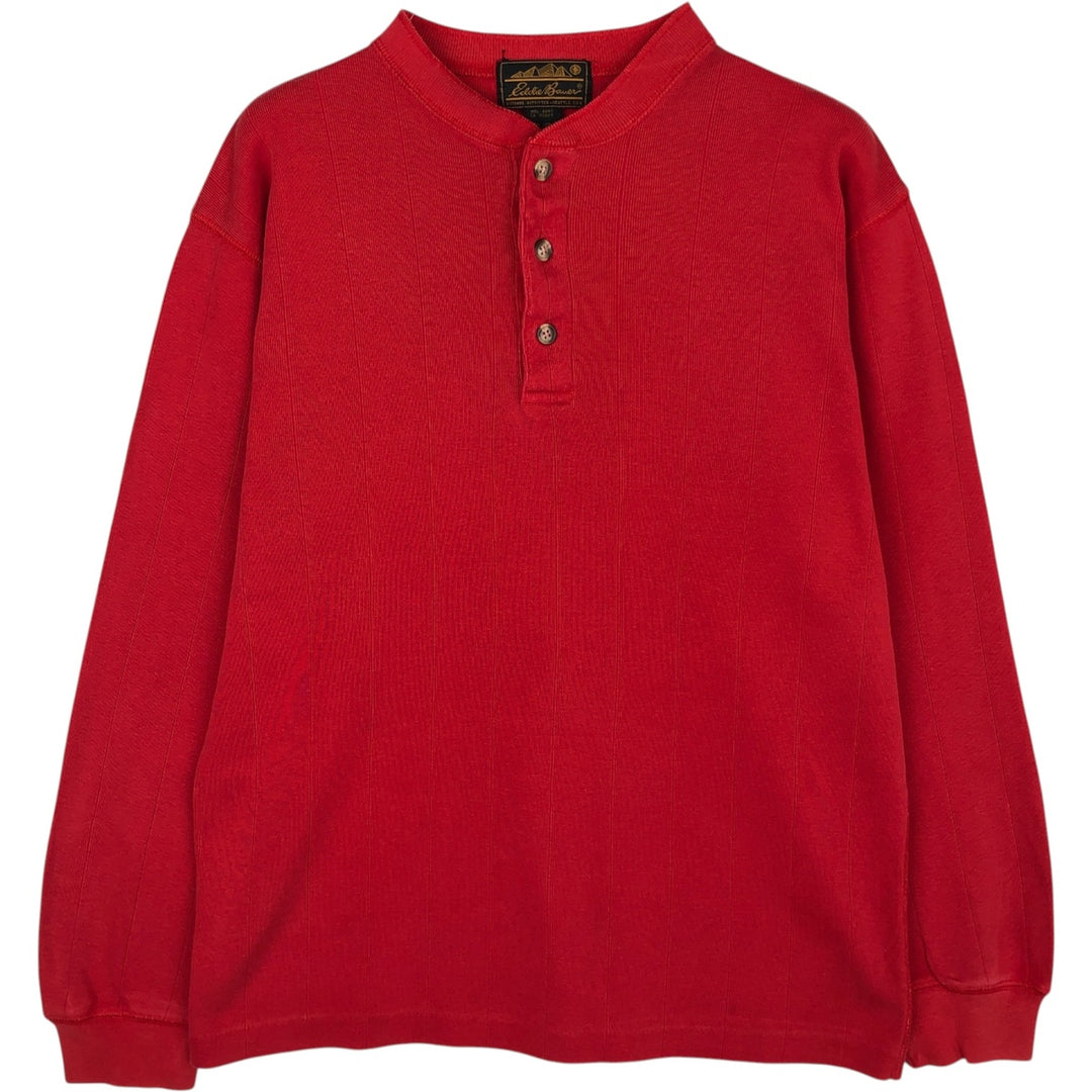 80s-90'S Eddie Bauer Black Tag Henley Neck Long-Sleeve T-Shirt (Men's Size S) Vintage cotton red type Vintage Second Hand