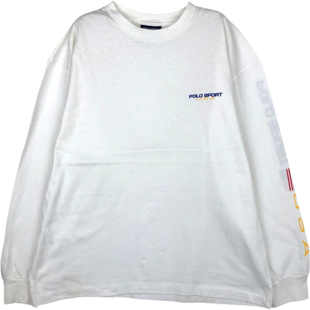 90'S Ralph Lauren POLO SPORT Long-Sleeve T-Shirt, Made in USA, Men's Size S (Equivalent), Vintage cotton white type Vintage Second Hand