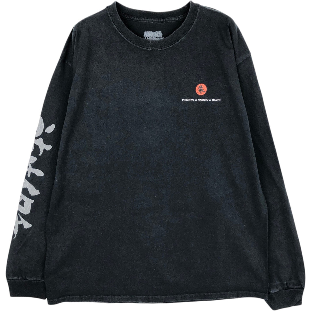 PRIMITIVE NARUTO SHIPPUDEN Uchiha Itachi Anime Character Print Long-Sleeve T-Shirt (Men's Size L) cotton black type Vintage Second Hand