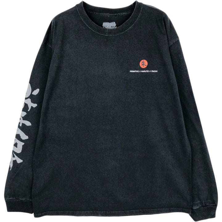 PRIMITIVE NARUTO SHIPPUDEN Uchiha Itachi Anime Character Print Long-Sleeve T-Shirt (Men's Size L) cotton black type Vintage Second Hand