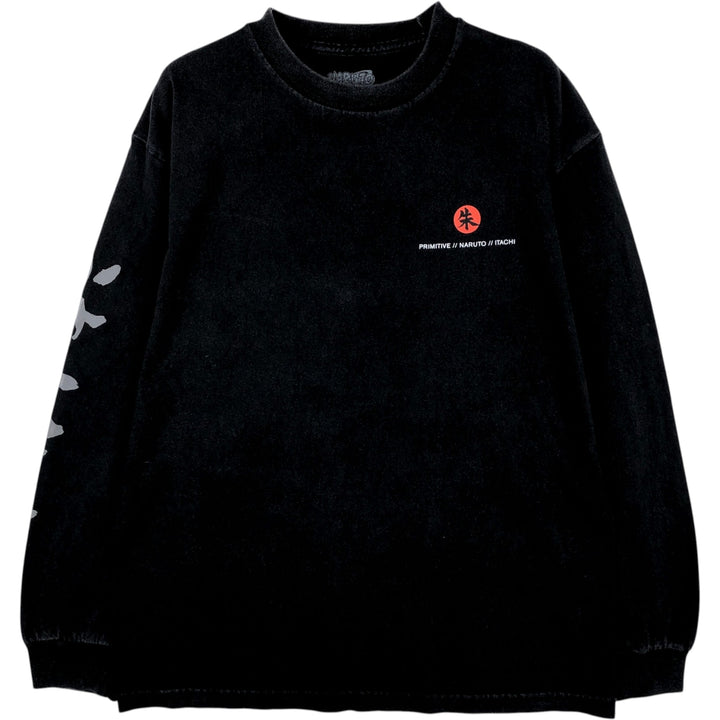 PRIMITIVE NARUTO SHIPPUDEN Uchiha Itachi Anime Character Print Long-Sleeve T-Shirt (Men's Size M) cotton black type Vintage Second Hand