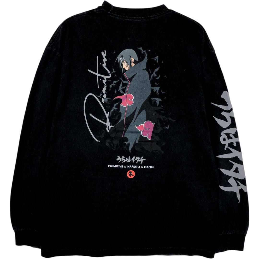 PRIMITIVE NARUTO SHIPPUDEN Uchiha Itachi Anime Character Print Long-Sleeve T-Shirt (Men's Size M) cotton black type Vintage Second Hand