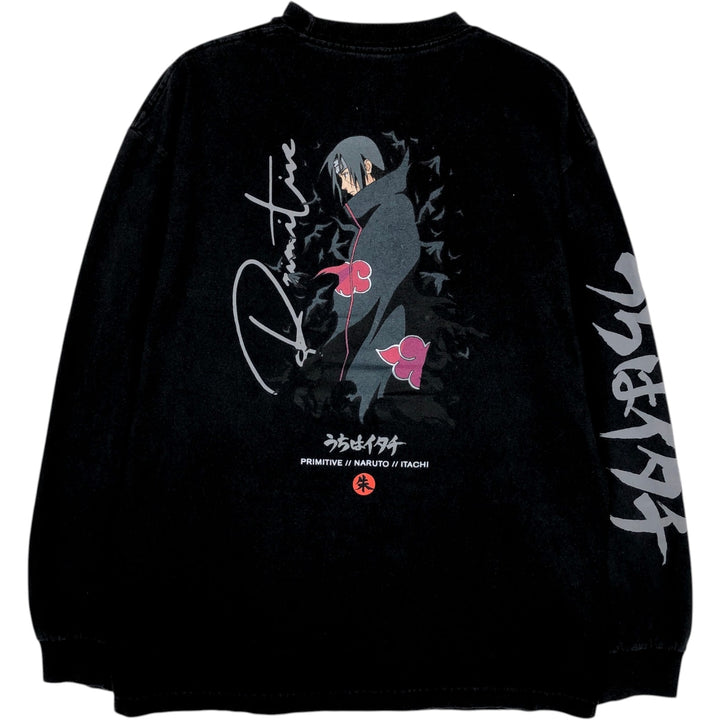 PRIMITIVE NARUTO SHIPPUDEN Uchiha Itachi Anime Character Print Long-Sleeve T-Shirt (Men's Size M) cotton black type Vintage Second Hand
