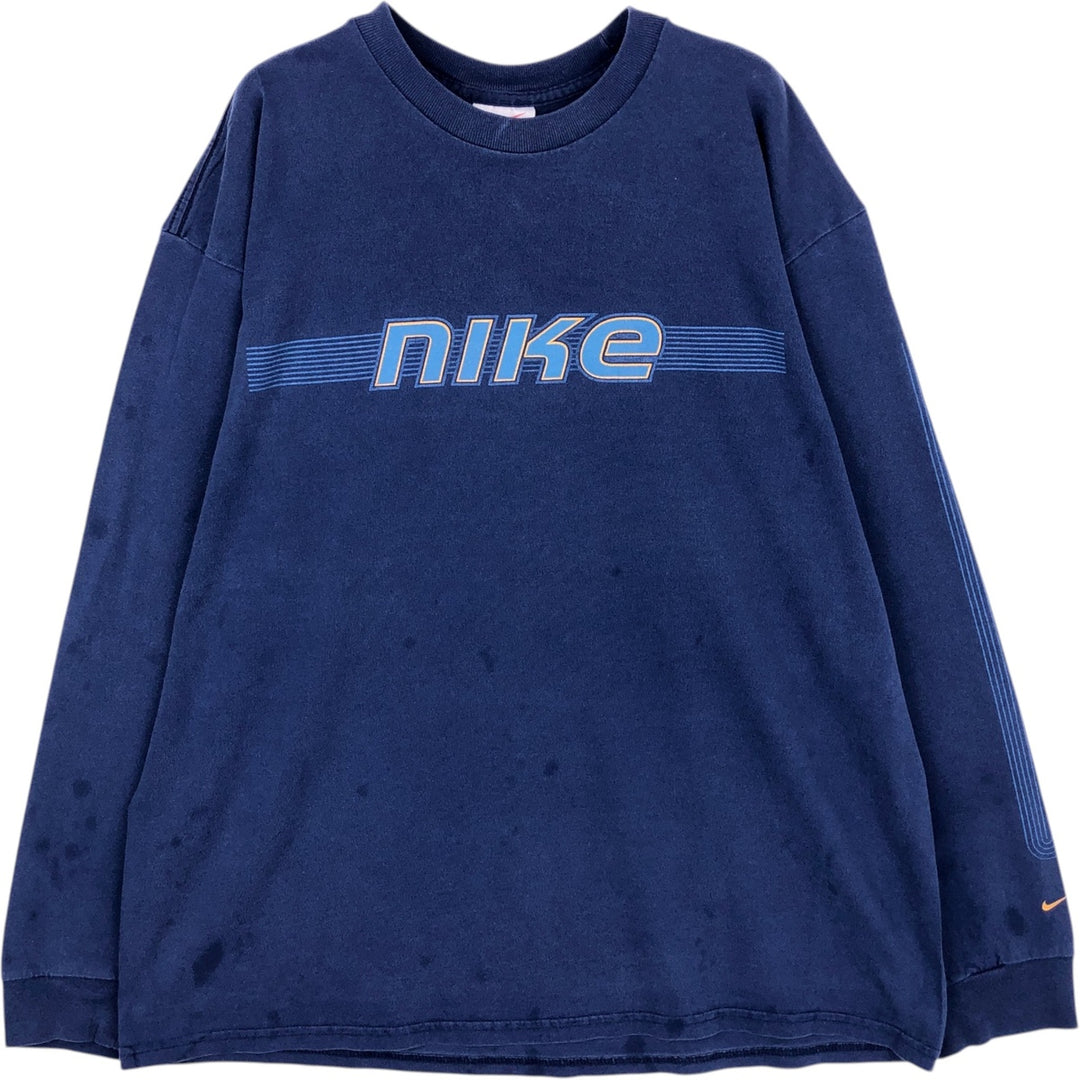 90'S Nike Long-Sleeve T-Shirt, Made in USA, Men's Size L (Equivalent), Vintage cotton Navy blue Vintage Second Hand