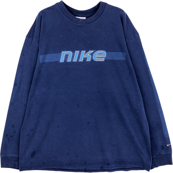 90'S Nike Long-Sleeve T-Shirt, Made in USA, Men's Size L (Equivalent), Vintage cotton Navy blue Vintage Second Hand