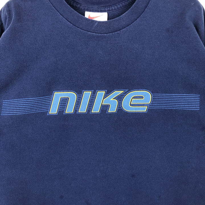 90'S Nike Long-Sleeve T-Shirt, Made in USA, Men's Size L (Equivalent), Vintage cotton Navy blue Vintage Second Hand