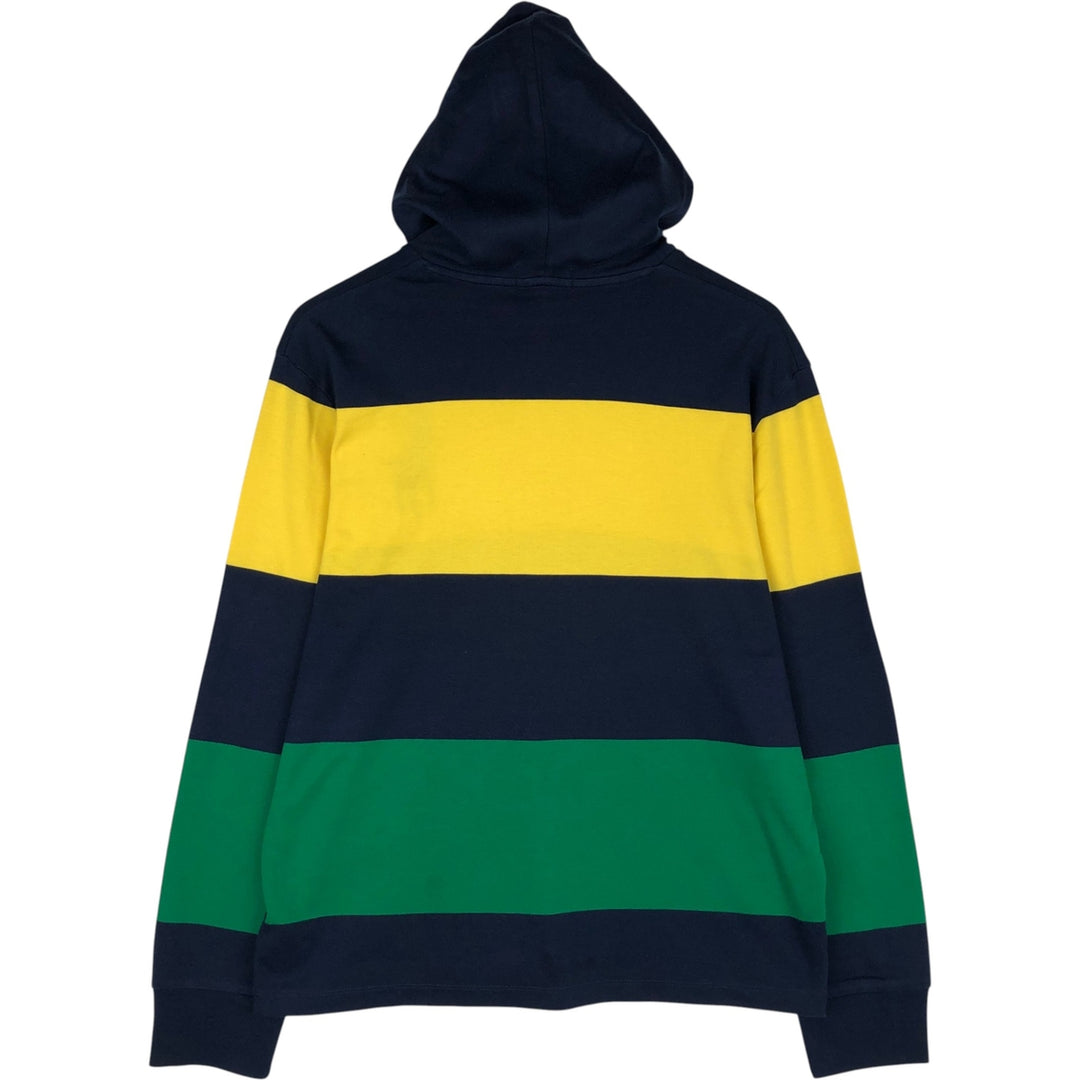 Ralph Lauren POLO RALPH LAUREN Striped Pattern Big Pony Hooded Long-Sleeve T-Shirt (Men's Size M) cotton navy blue type Vintage Second Hand